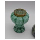 Welz Glass vase green over white w frog art
