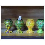 Four Art Deco Splatter Glass 5.5" Vases