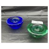 Two Costa Boda Weighted Votive in Cobalt and Emera