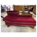 Eastlake convertible fainting couch in red pleated
