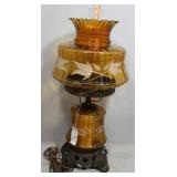 Hand decorated brass parlor lamp on brass base 23"