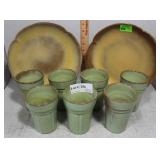 Two Frankoma dinner plates & seven 94L tumblers in