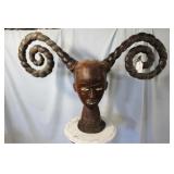 Leather wrapped Rams horn African two faced bust