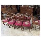 Eight Oak Needlepoint Dining Chairs Seven Matching