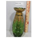 8.5" green fluted top enamel & gold vase