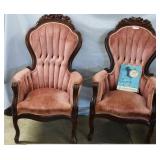 Pair of Pleated & button tucked parlor chairs in p
