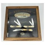 Case XX Copper Lock knife display with 3 knives