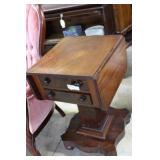 Empire drop leaf sewing table in crotched mahogany