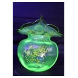 Vaseline glass Jack in the pulpit vases w yellow &