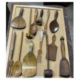 Wooden kitchen utensil collage