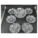 Brilliant Cut Crystal Berry Serving Bowl and Six B