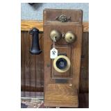 Oak Cased Wall Hand Crank Telephone by Chicago