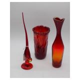Art glass amberina 7" vase, 10" vase & 11" long ta