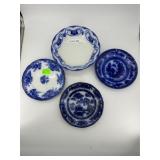 Four pcs Early Flo Blue China - Three Plates and O