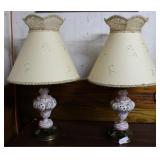 Pair Capidimonte table lamps with cherub decoratio
