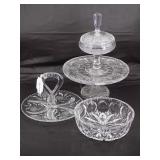 Four 4pcs cut crystal - 11" cake stand, 9.5" lidde