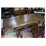 Oak Jacobean dining table with 4 pressed back chai