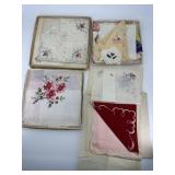Three Vintage hand stitched travel hankies in orig