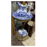 Irving Flow Blue Pitcher and Wash Basin with Chamb