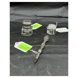 Boy scout ink well, sterling handled ink pen, & st