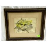 Artist Signed Portrait Watercolor of Canvas - 20"