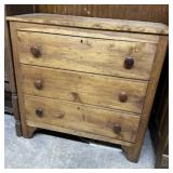 Pine Three Drawer Dresser - 37" x 16" x 36"
