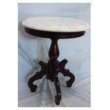 14" Marble top occasional table on mahogany 19" ba