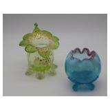 Footed uranium Rose bowl vases with enamel decorat