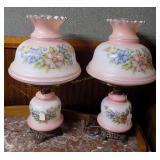 Pair of HP Floral Parlor Lamps in Pale Pink 26" x