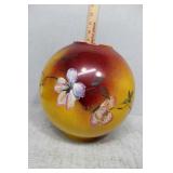 red & yellow globe with pink florals 8.5" H x