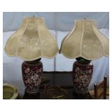 Pair red Asian lotus table lamp