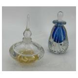 Two art glass perfume bottles - timed release