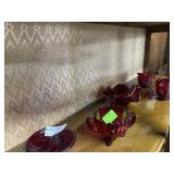 5pcs ruby glassware - hanging glass basket, sugar