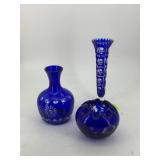 Cobalt cut to clear floral vase, bud vase &