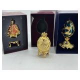 Three Faberge style eggs in original box Joan