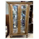 Oak Barley twist double door display cabinet