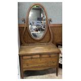 Swing Mirror oak dresser with three lower shelves