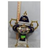 Limoges double handled lidded urn with HP Asian
