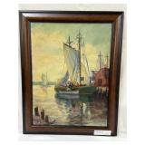 Oil on board by Fern J Cunningham of USA ships i