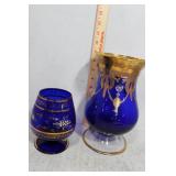 Victorian gold gilt over cobalt chalice & cordial