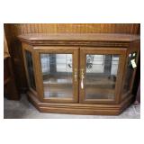 Oak low display cabinet with double doors and two