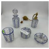 Baccarat 5pc dresser set in cobalt & clear