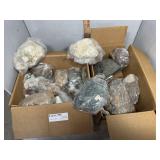 Two boxes sorted rocks & minerals with labels