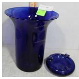 Cobalt wide mouth vase & cobalt ashtray