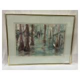 Framed Watercolor of Florida Riverbank by Mauline