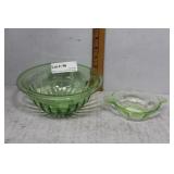 Two green depression glass bowls - uranium shell