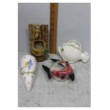 Four wall pockets - fish, frogs & Delft style