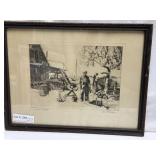 Framed print weathered fisherman artist signed