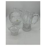 Cut crystal - covered biscuit jar, pitcher &