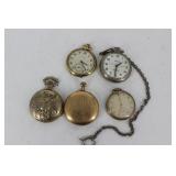 Five pocket watches - Elgin, Bulls Eye & Hamilton